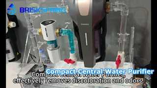 O purificador central de água compacto remove com eficácia descolorações e odores.