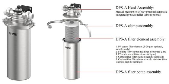 Pré-filtro de aço inoxidável de 5 μm com válvula manual de alívio de pressão