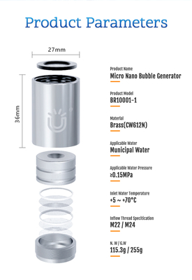 Gerador de bolhas micro nano de latão para limpeza profunda e uso seguro de água com ligação de torneira