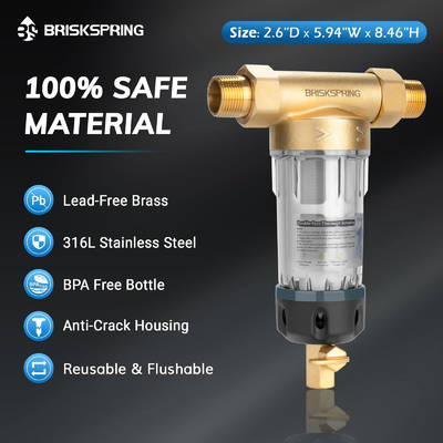 Último pré-filtro de água de qualidade alimentar de 50 microns de design reutilizável com sistema de lavagem e limpeza profunda para água doméstica