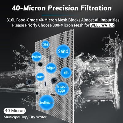 Pré-filtro de água manual para toda a casa de quarta geração com precisão de filtração de 40 µm e filtragem de malha reutilizável