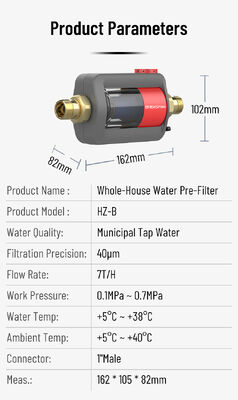 BriskSpring HZ-B-BS 40 Microns Prefiltro de sedimentos de toda a casa com malha de aço inoxidável SUS316L e 7 T/H de alta capacidade de fluxo