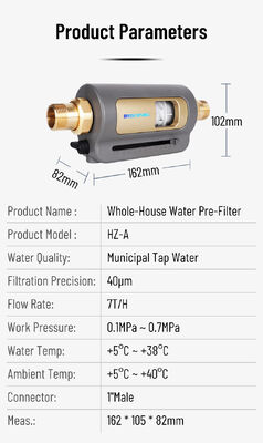 Filtro de Sedimentos Pré-Filtro para Casa Inteira BriskSpring HZ-A 7 T/H 40 Mícron com Instalação Giratória de 360 Graus