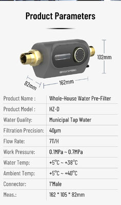 BriskSpring HZ-D 40 Microns Prefiltro de Sedimentos de Casa Inteira com 7 T/H de Fluxo e Instalação giratória de 360 graus