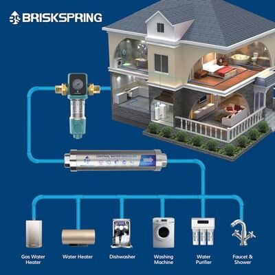 BriskSpring SQ550B-BS 5 T/H Sifon Automático Backwash Prefiltro de Água de Casa Inteira com MSAP+CASO3+KDF55 Media