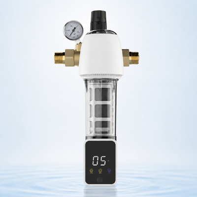 BriskSpring F3-W1-BS Filtro de Sedimentos de Descarga Completa para Toda la Casa con Malla de Acero Inoxidable SUS316L de Filtración de 40 Micras y Manómetro Integrado