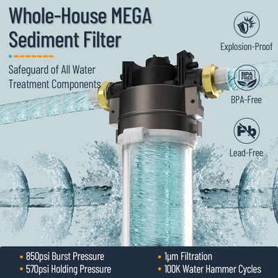 Purificador de Água Central Compacto com Alto Fluxo de 15 L/min e Cartucho de Troca Rápida para Filtragem de Água em Toda a Casa